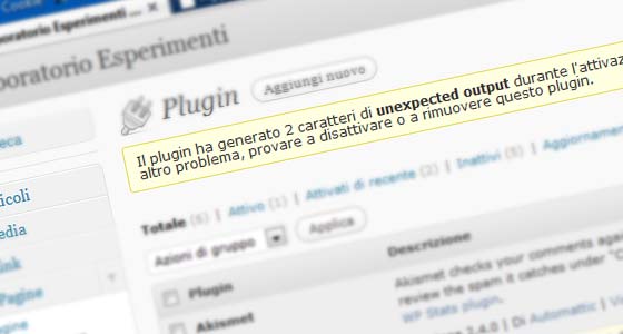 Il plugin ha generato X caratteri di unexpected output – WordPress