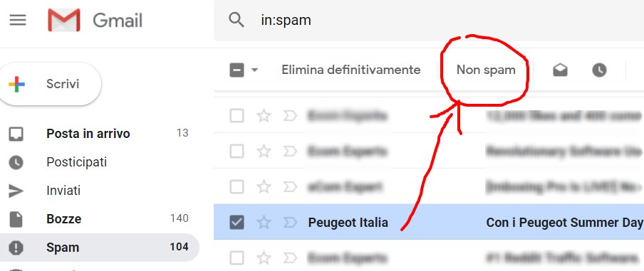 gmail spam cartella folder